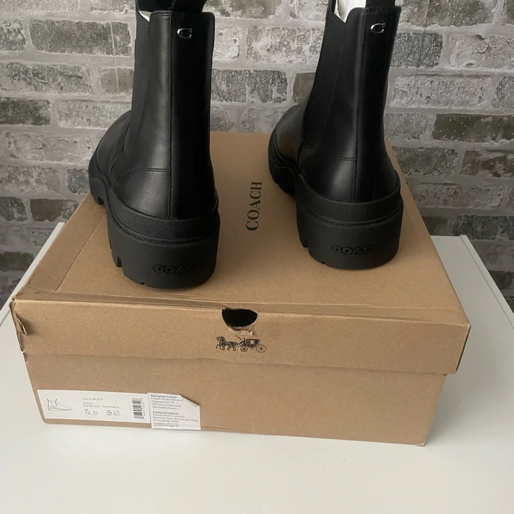 Coach Men’s Black Leather Chelsea Boots Lug Sole Size 12